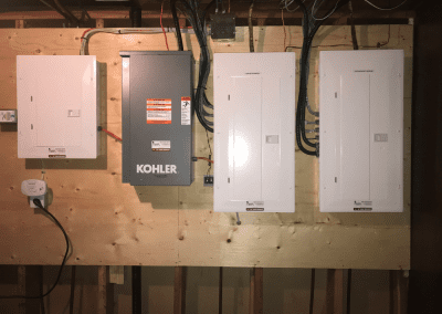 Image of an Essential Systems Generator Double Electrical Panel and Transfer Switch Set Up With Clean Volt Surge Protector